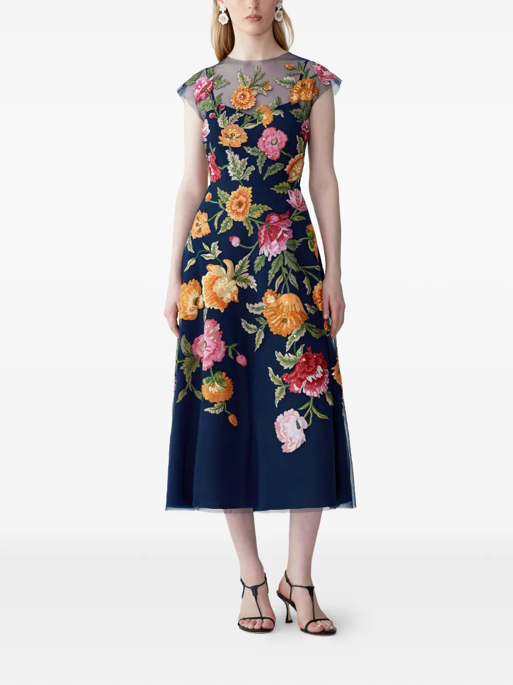 Carolina Herrera Jurk met geborduurde bloemen Blauw