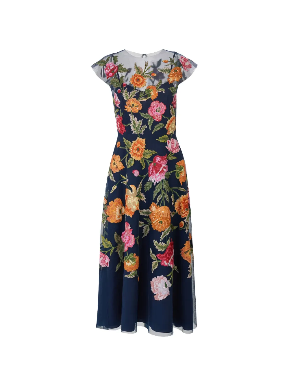 Carolina Herrera floral-embroidered tulle midi dress - Blu