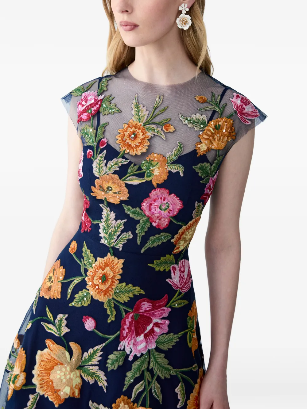 Carolina Herrera Jurk met geborduurde bloemen Blauw