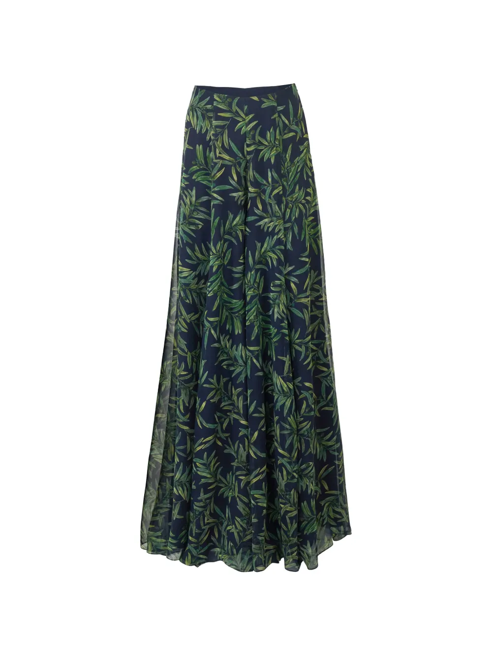 Carolina Herrera olive branch-print extra-wide leg Iris pants - Blu
