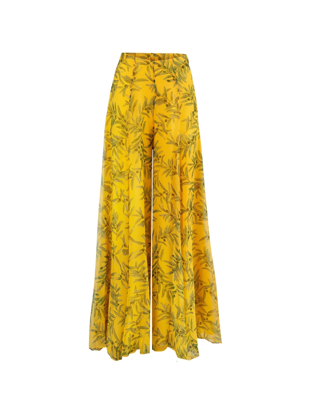 Carolina Herrera olive branch-print extra-wide leg Iris pants - Giallo