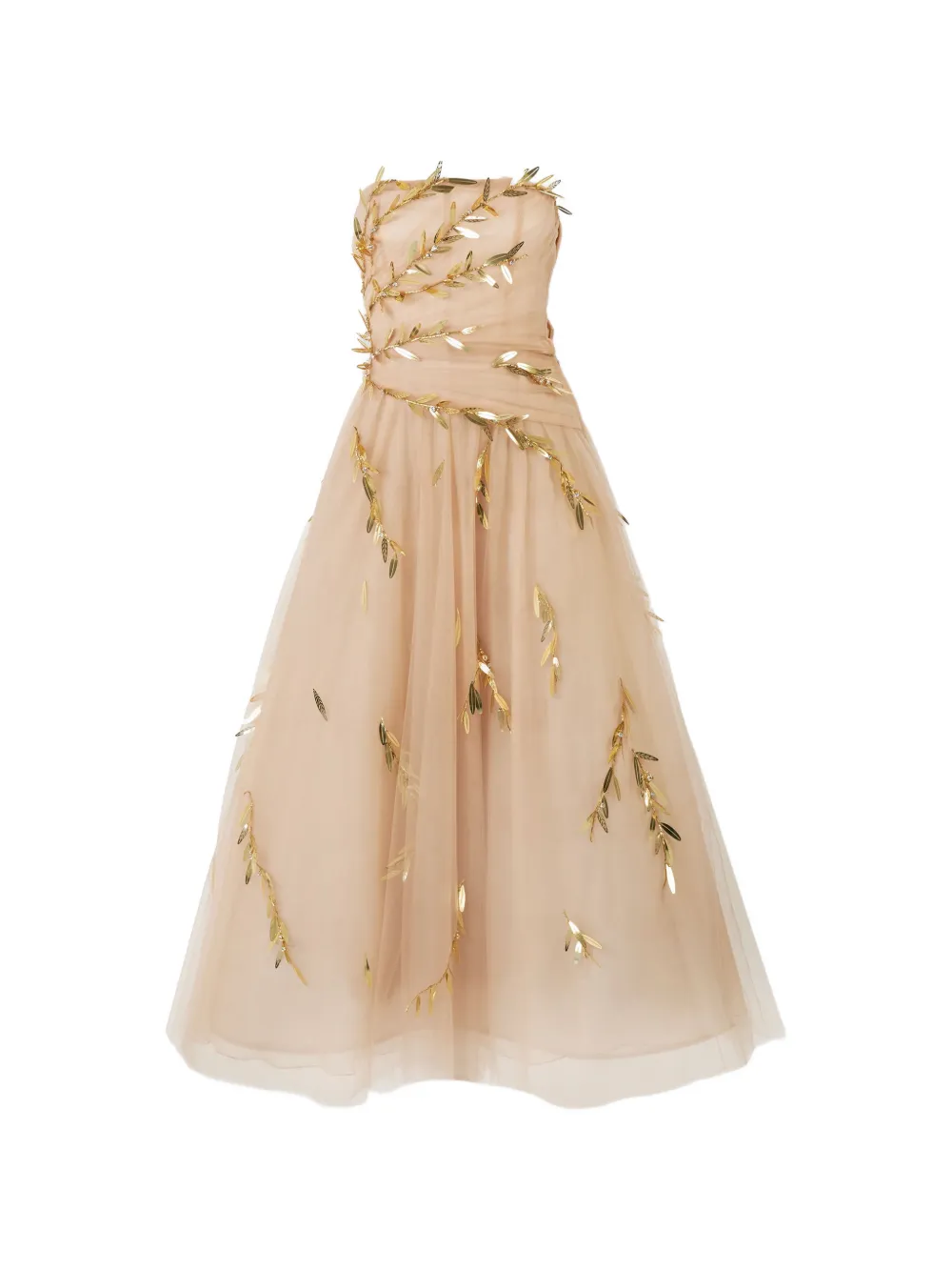 Carolina Herrera embroidered tulle strapless midi dress - Toni neutri