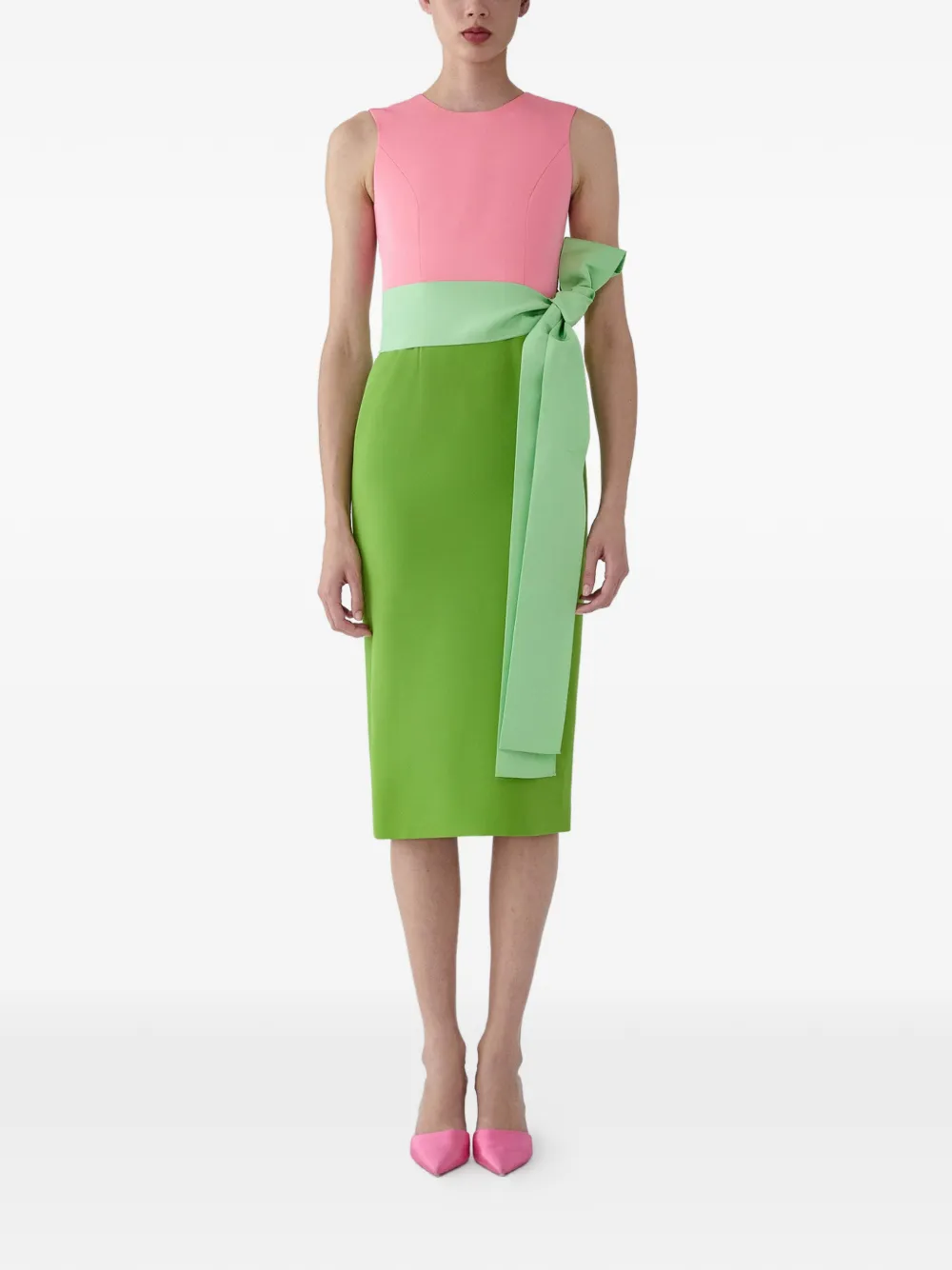 Carolina Herrera Midi-jurk met colourblocking en sjerp Groen