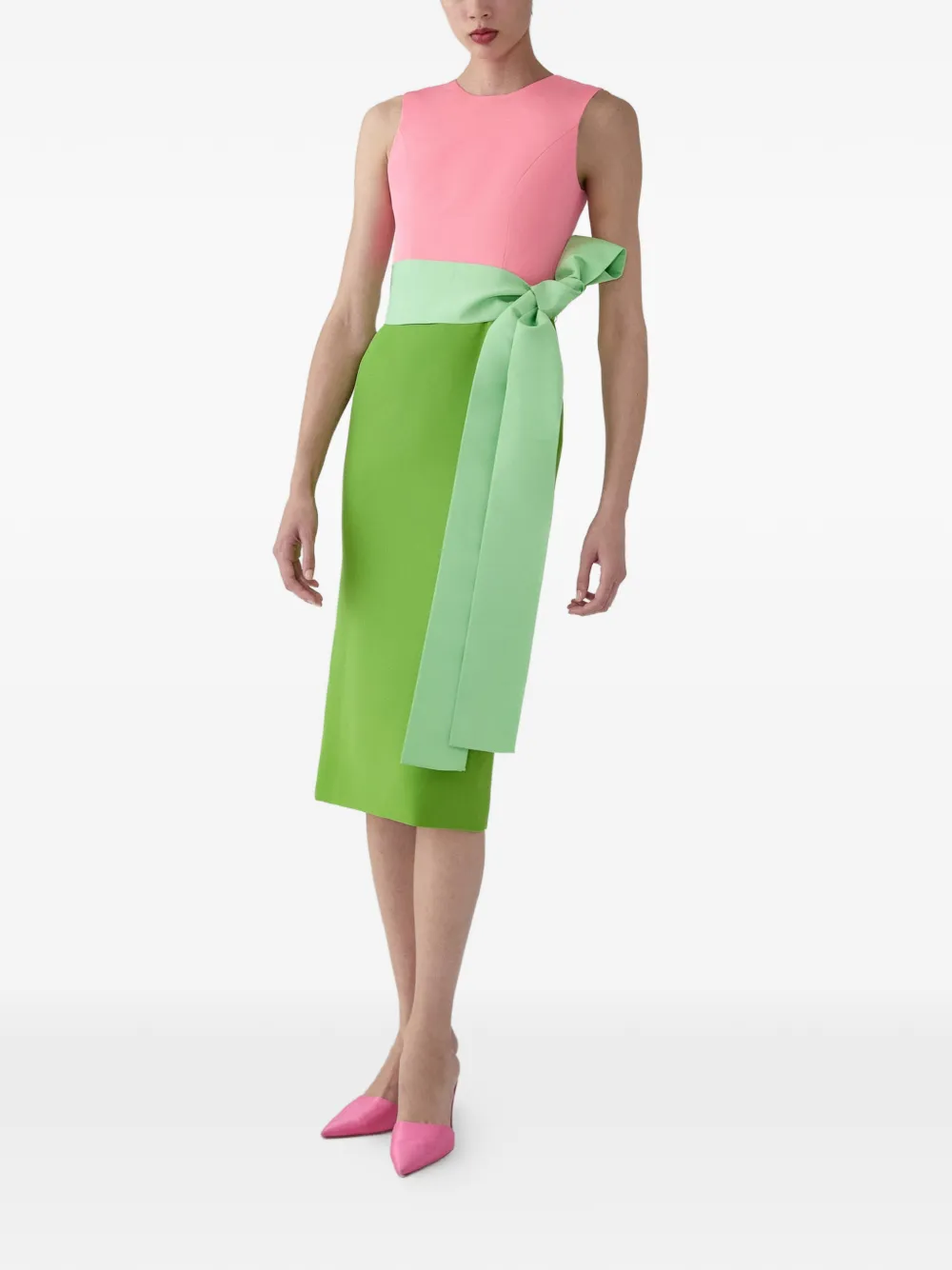 Carolina Herrera Midi-jurk met colourblocking en sjerp Groen