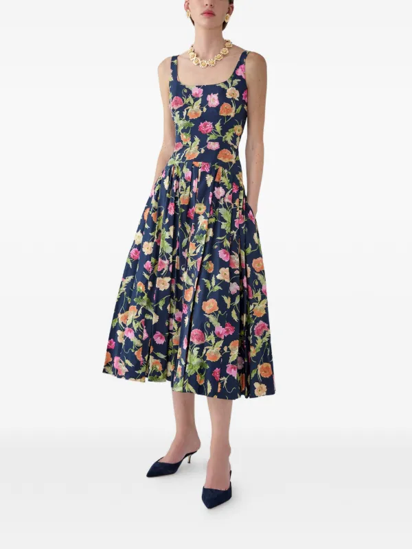 Carolina Herrera Floral Midi Dress | Blue | FARFETCH