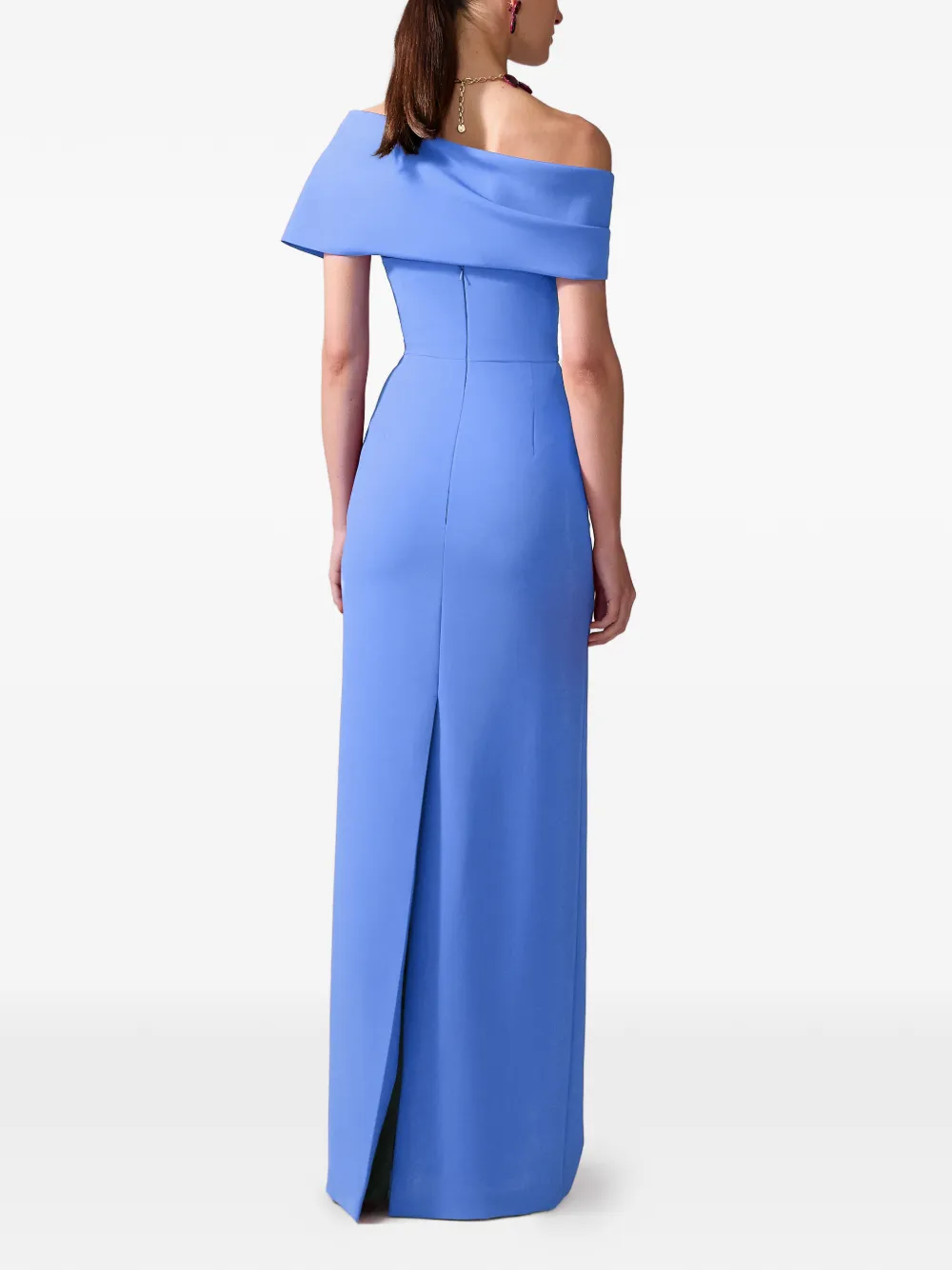  Carolina Herrera Draped Off-shoulder Column Gown - Blue 