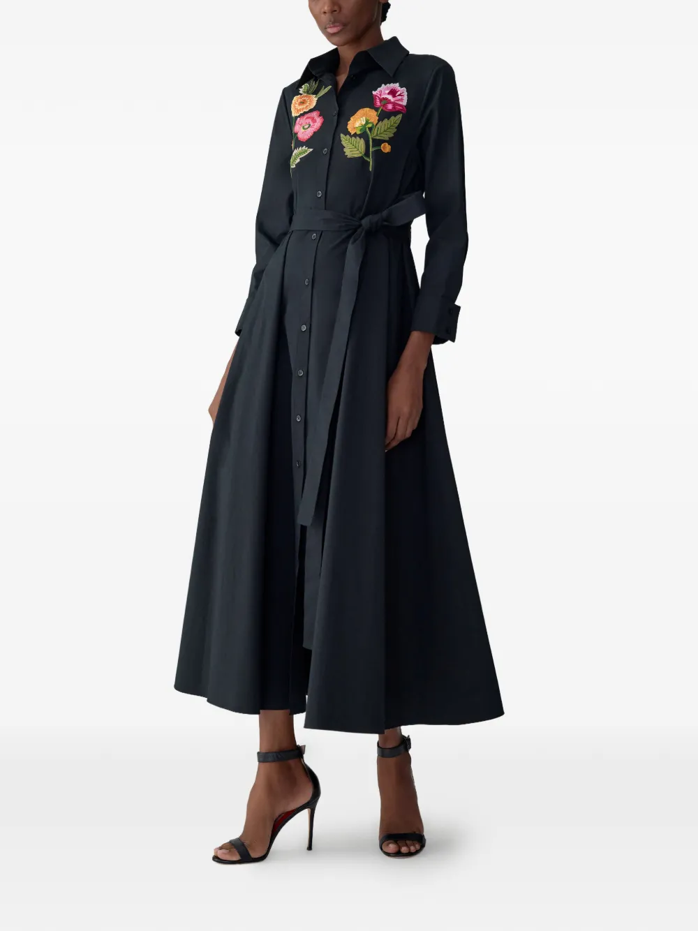 Carolina Herrera Geborduurde blousejurk met riem Zwart