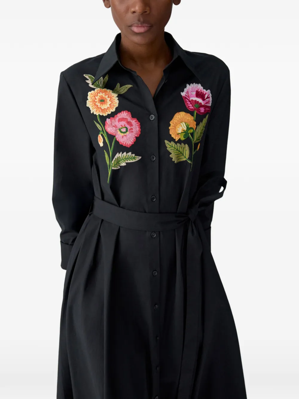 Carolina Herrera Geborduurde blousejurk met riem Zwart