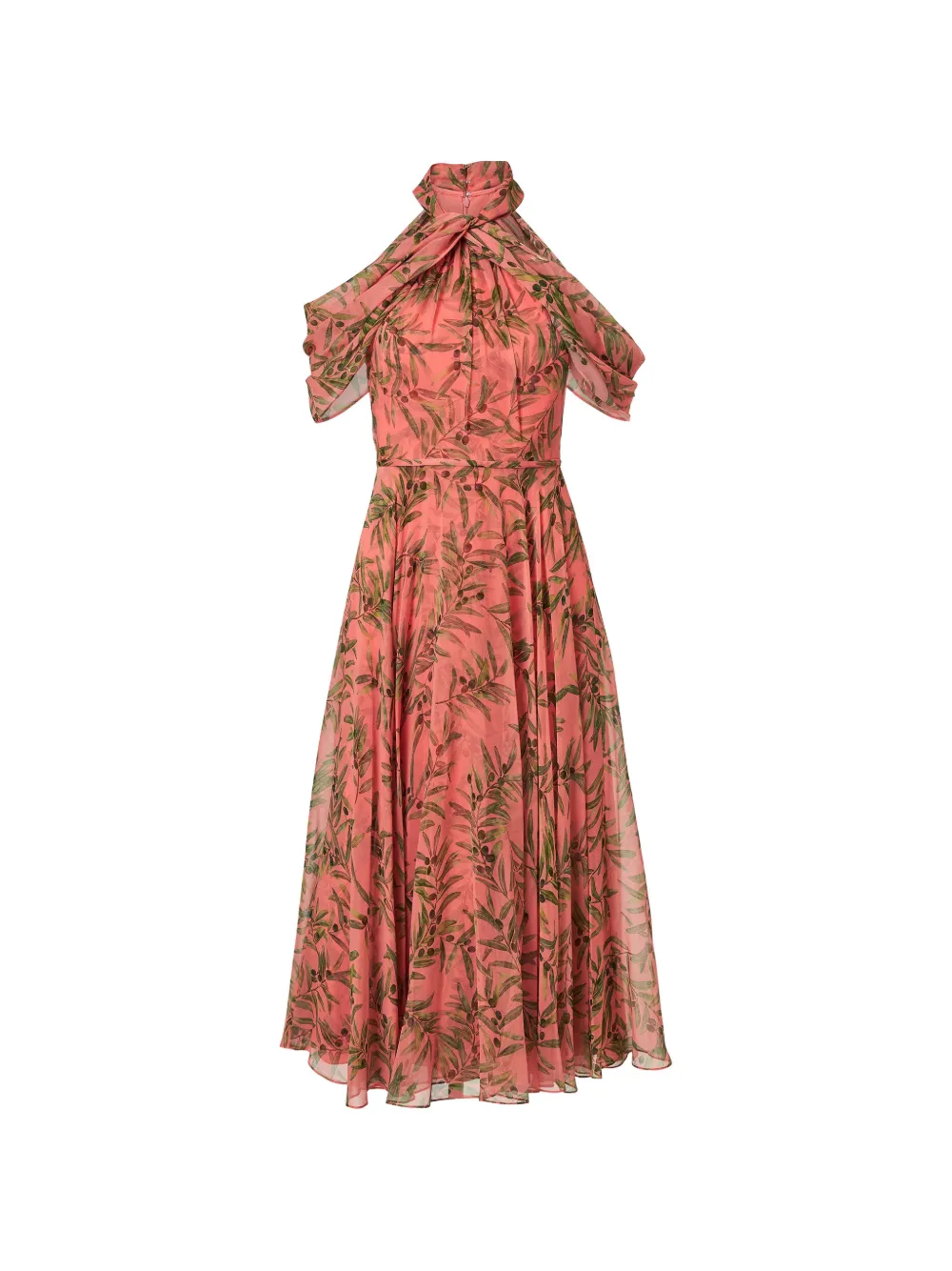 Carolina Herrera olive branch-print halterneck midi dress - Rosa