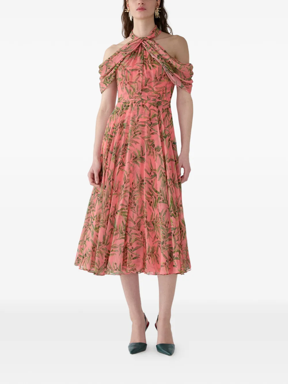 Carolina Herrera Midi-jurk met halternek en print Roze