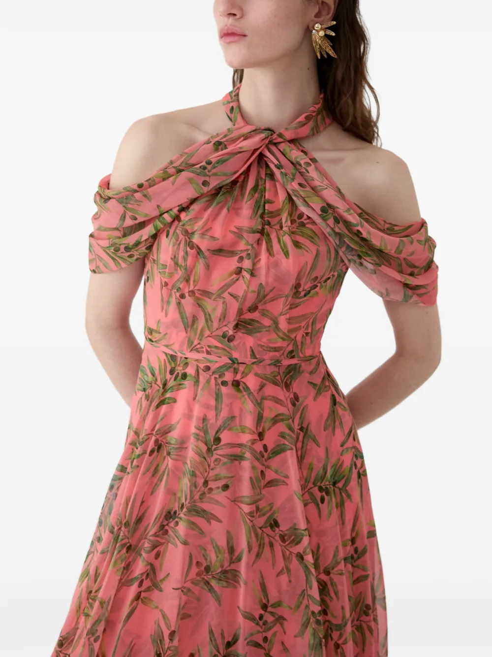 Carolina Herrera Midi-jurk met halternek en print Roze