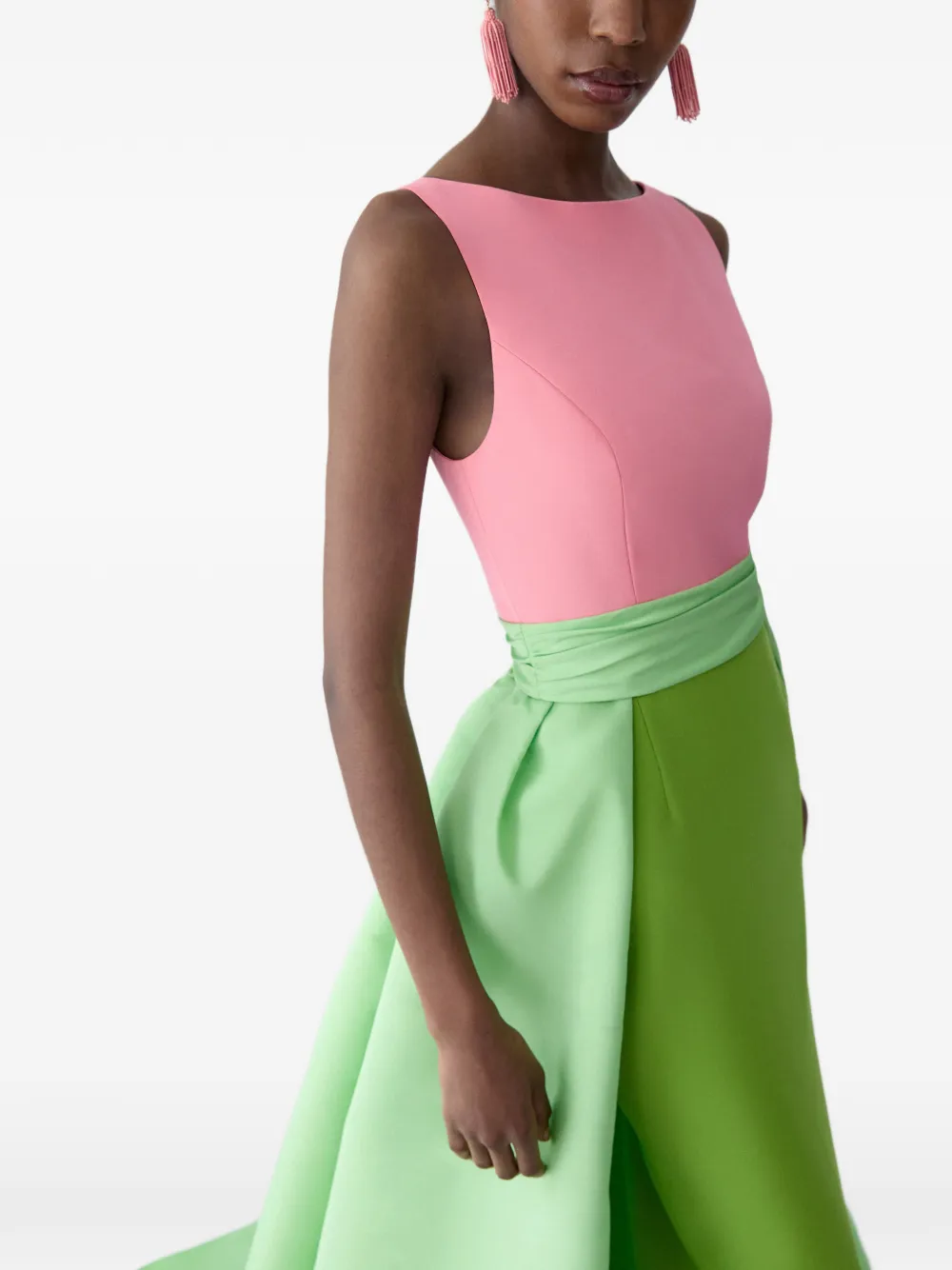 Color-Blocked Column Gown With Overskirt