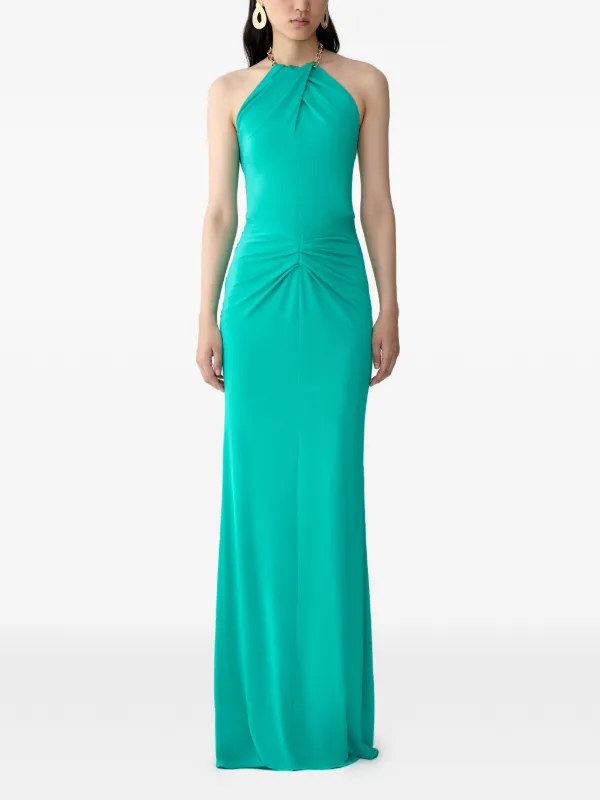 Carolina Herrera Halterneck Draped Gown | Green | FARFETCH JO