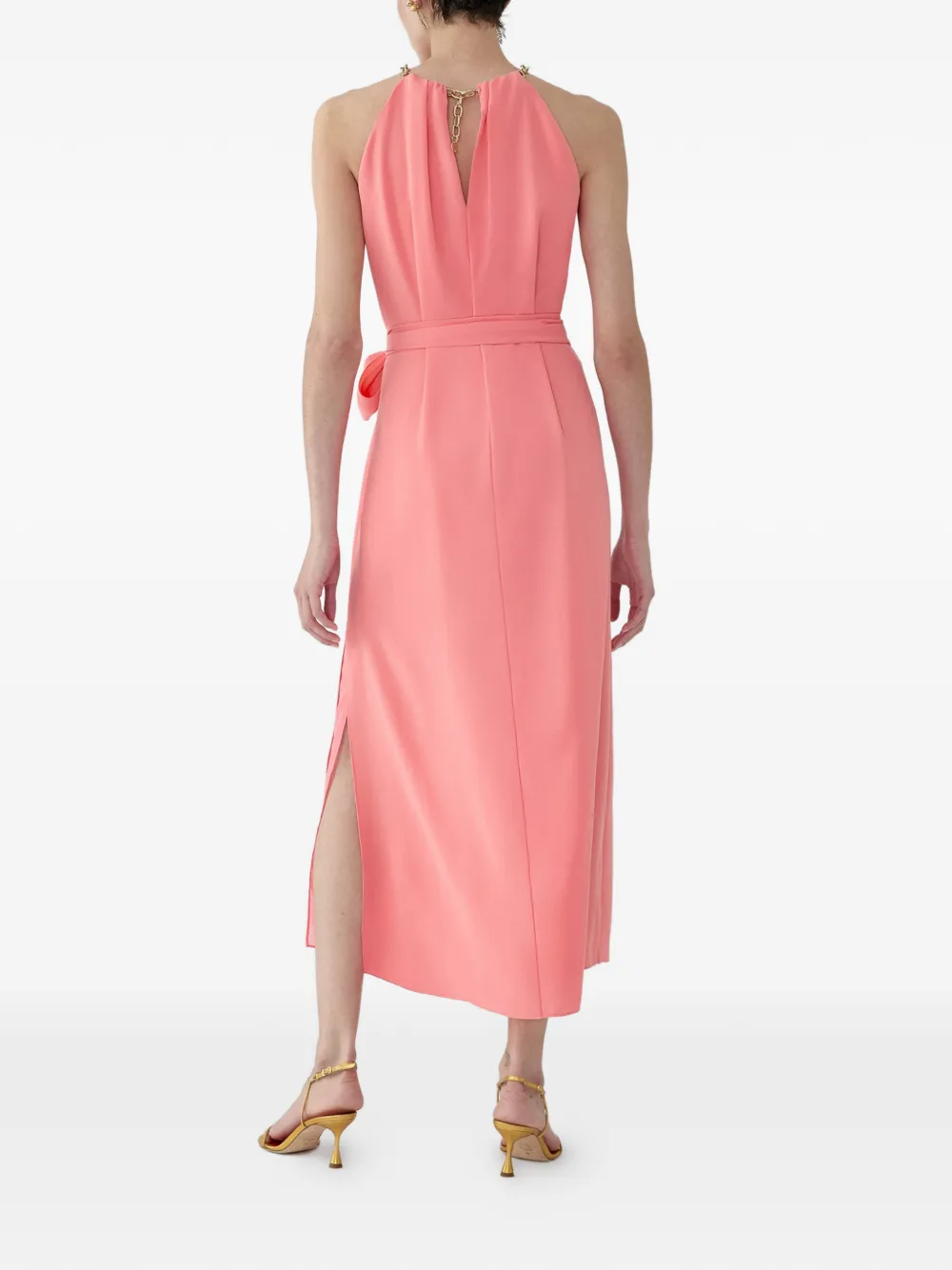 Carolina Herrera Satijnen midi-jurk met kettingdetail en halternek Roze