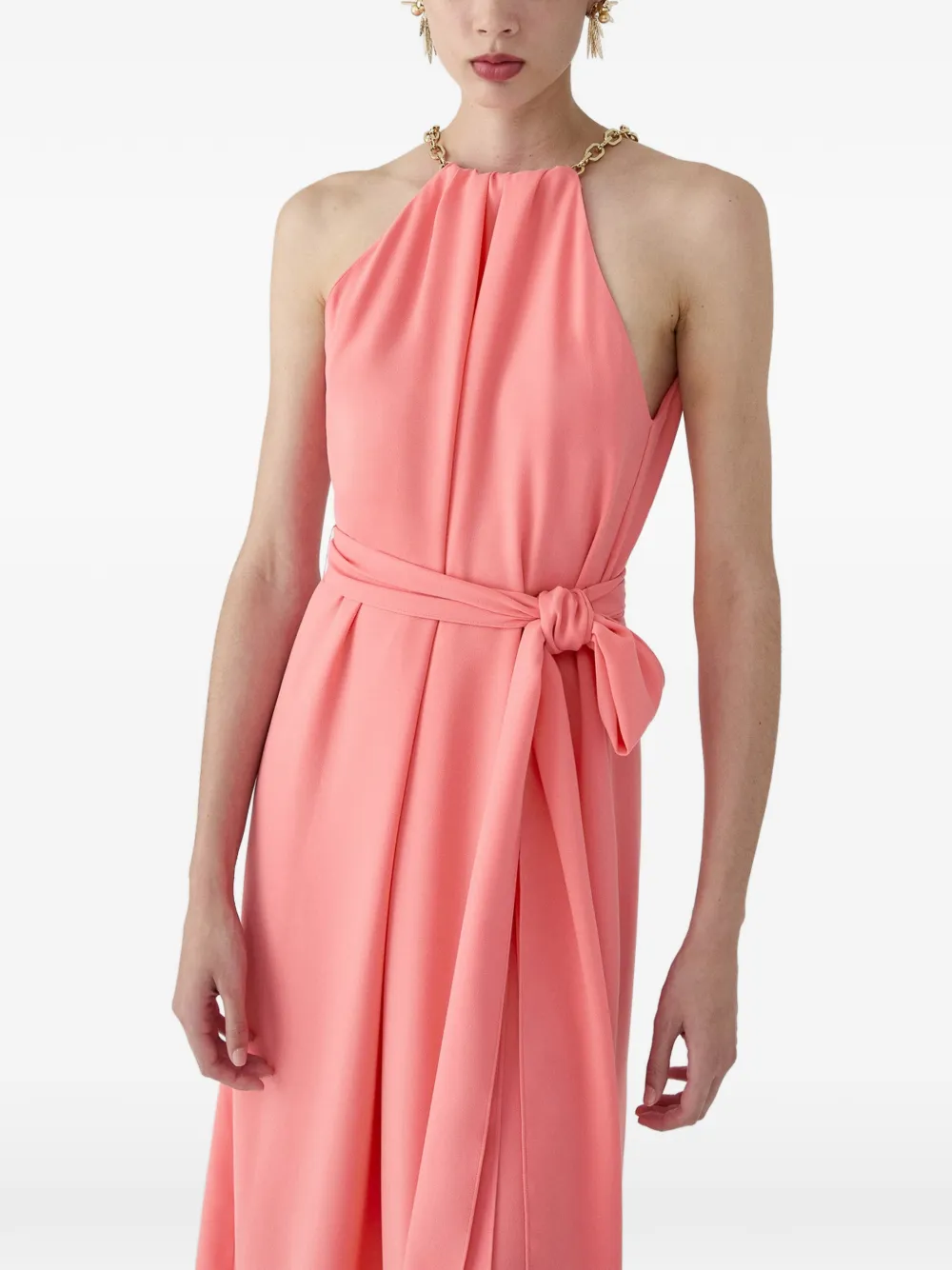 Carolina Herrera Satijnen midi-jurk met kettingdetail en halternek Roze