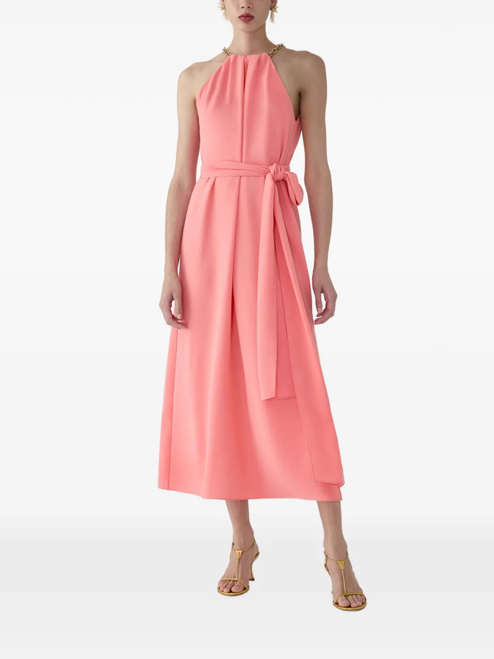 Carolina Herrera Satijnen midi-jurk met kettingdetail en halternek Roze