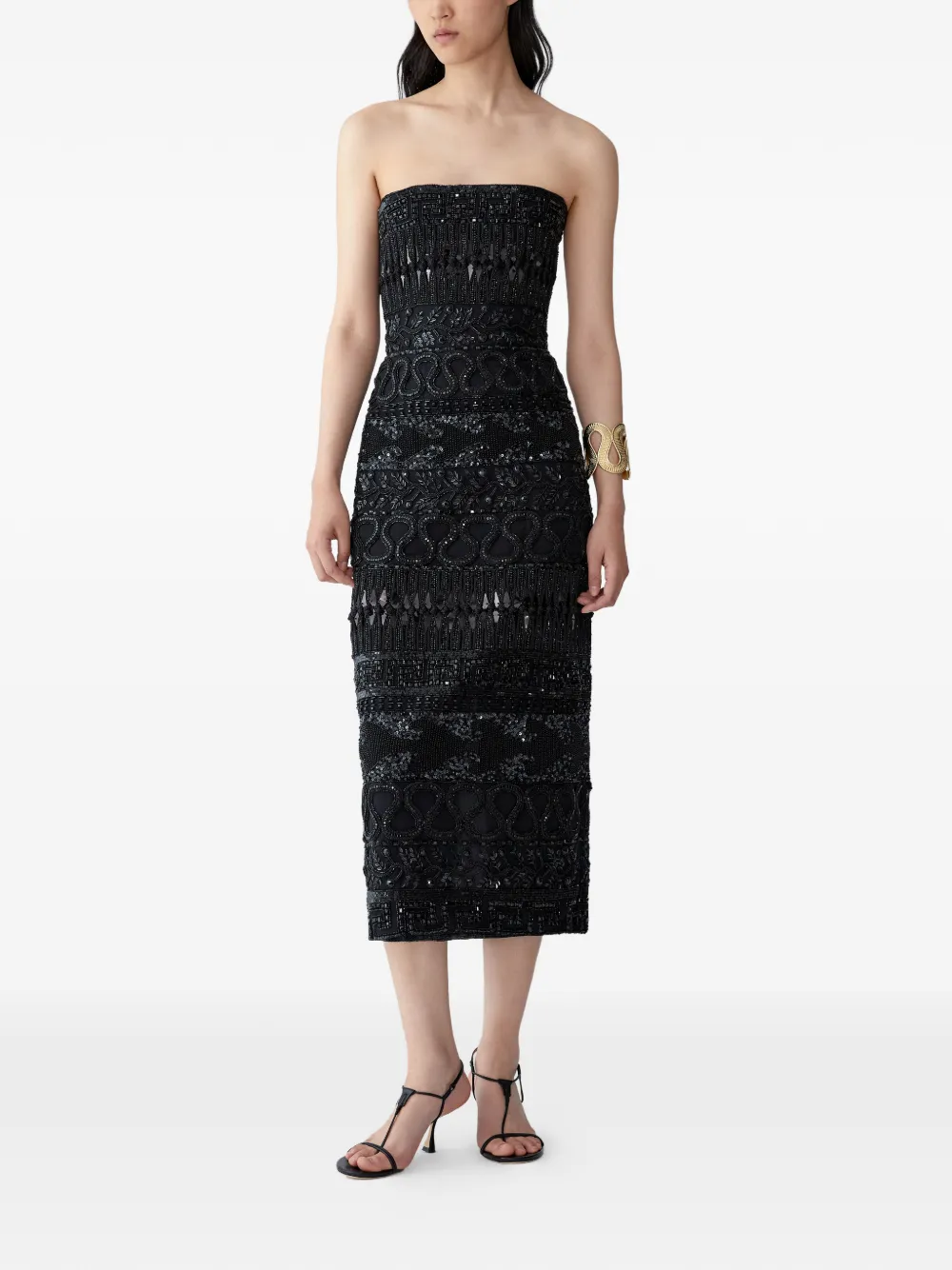 Carolina Herrera Strapless tulen midi-jurk met borduurwerk Zwart