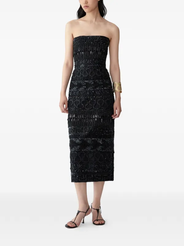 green emerald velvet dress Carolina Herrera Midnight Floral Embroidered Strapless Gown