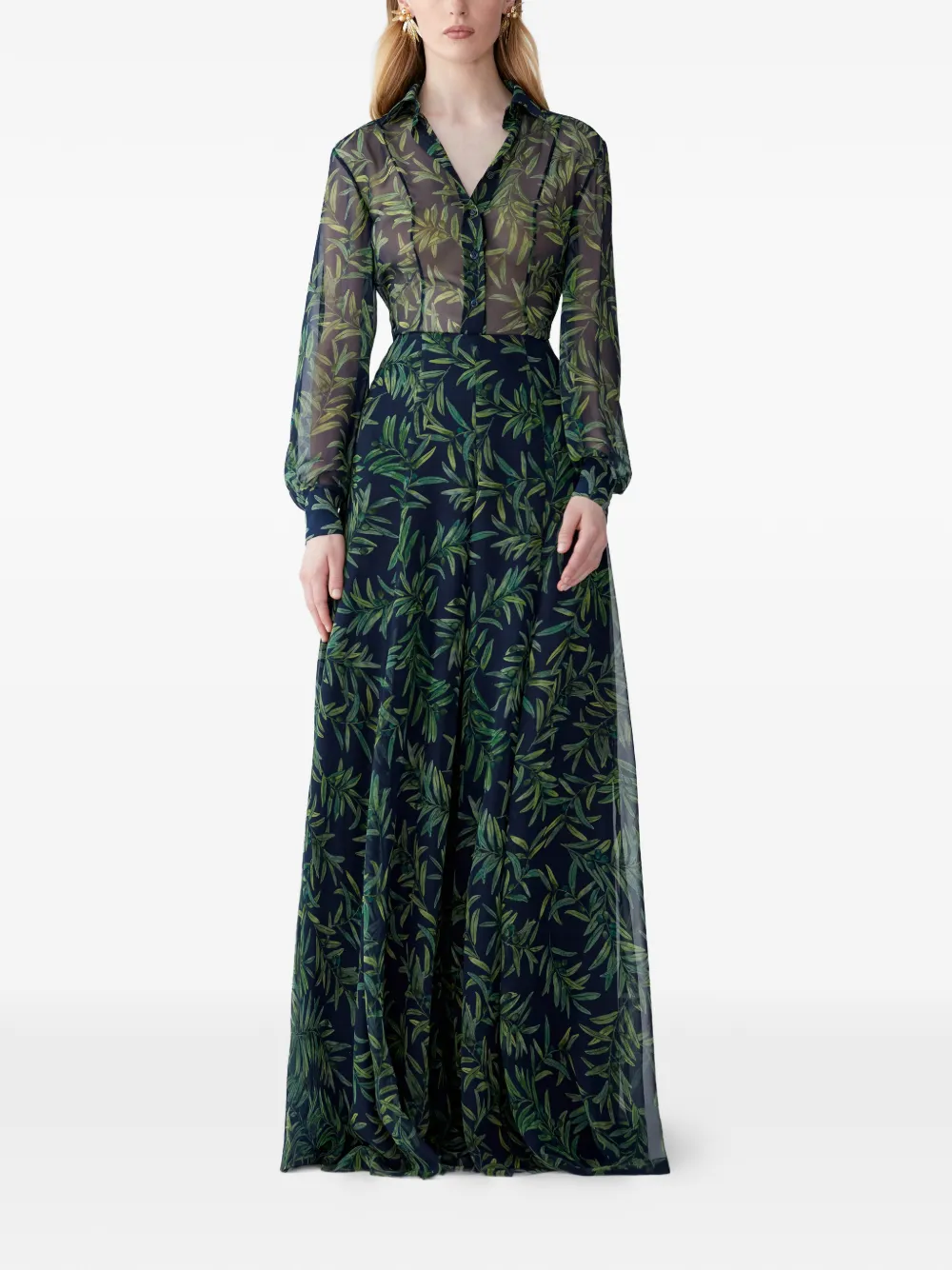 Carolina Herrera Blouse met olijftakprint Groen