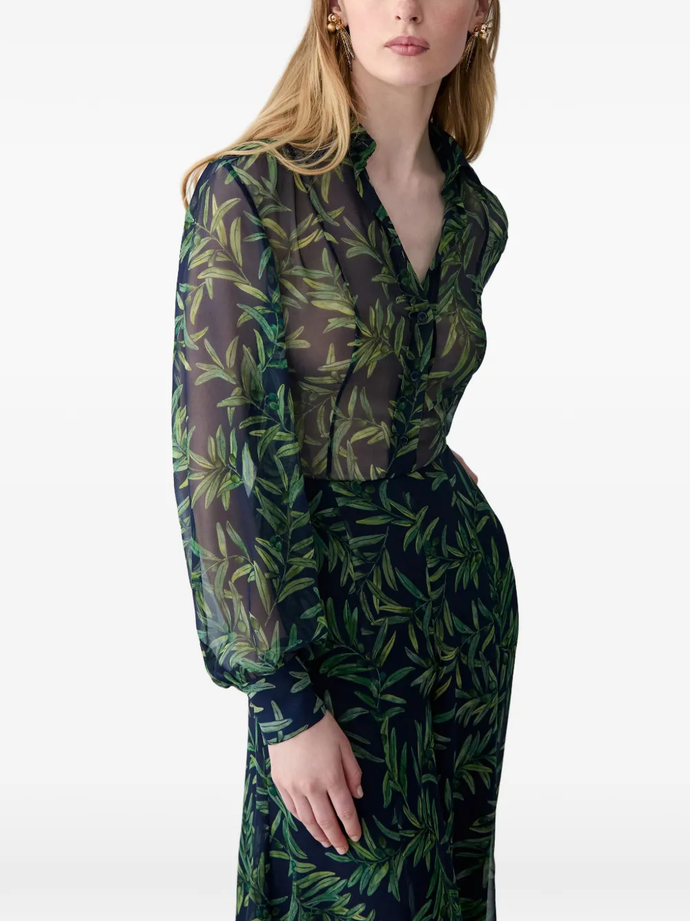 Carolina Herrera Blouse met olijftakprint Groen