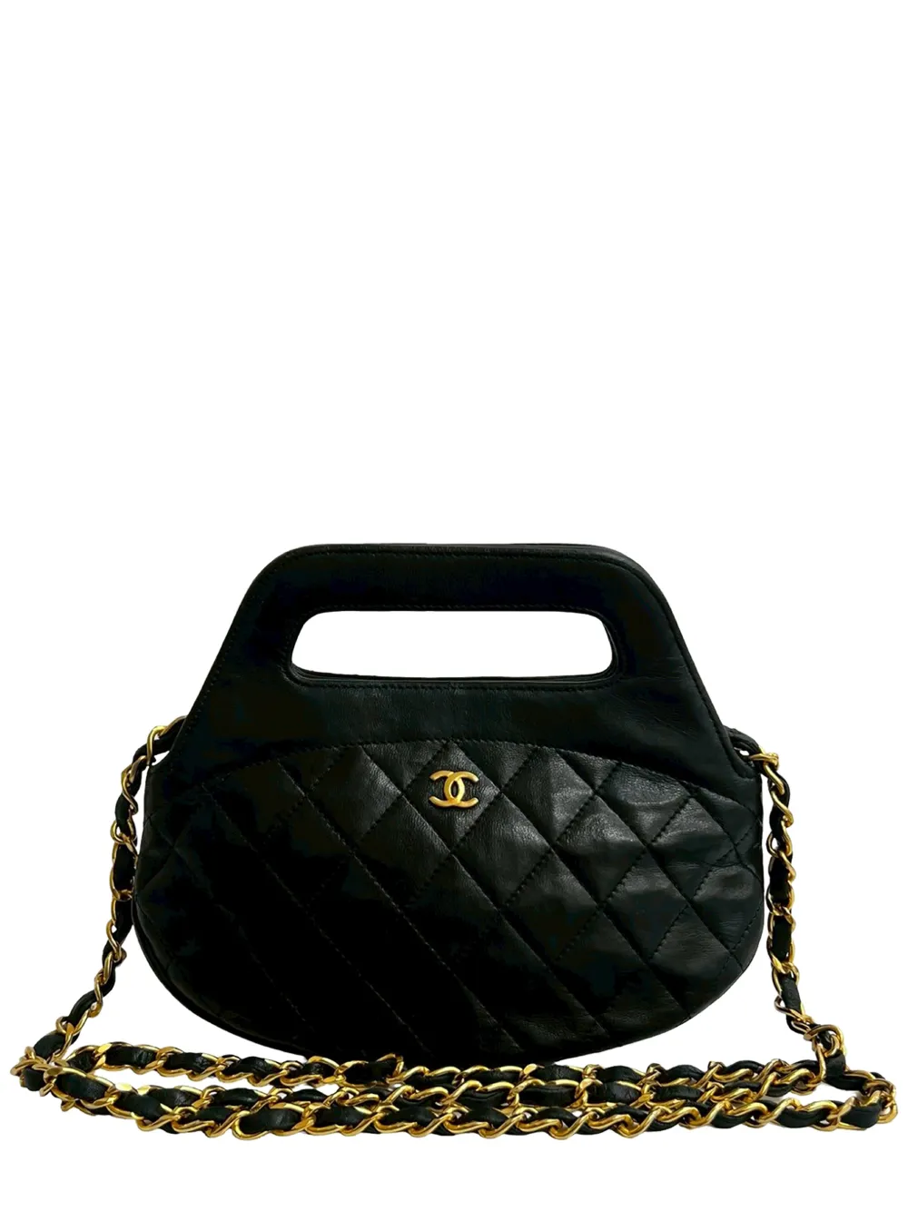 CHANEL Pre-Owned Borsa a tracolla CC tonda in pelle di agnello trapuntata con manico 1989-1991 - Nero