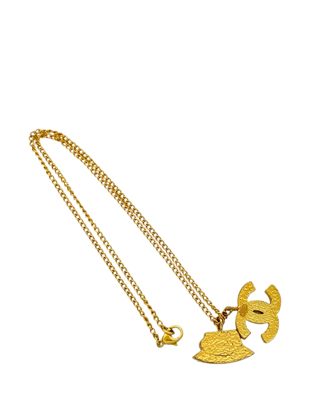  Chanel Pre-owned 2002 Gold Plated Rhinestone Cc And Camellia Hat Pendant Necklace Costume Necklace - Purple 