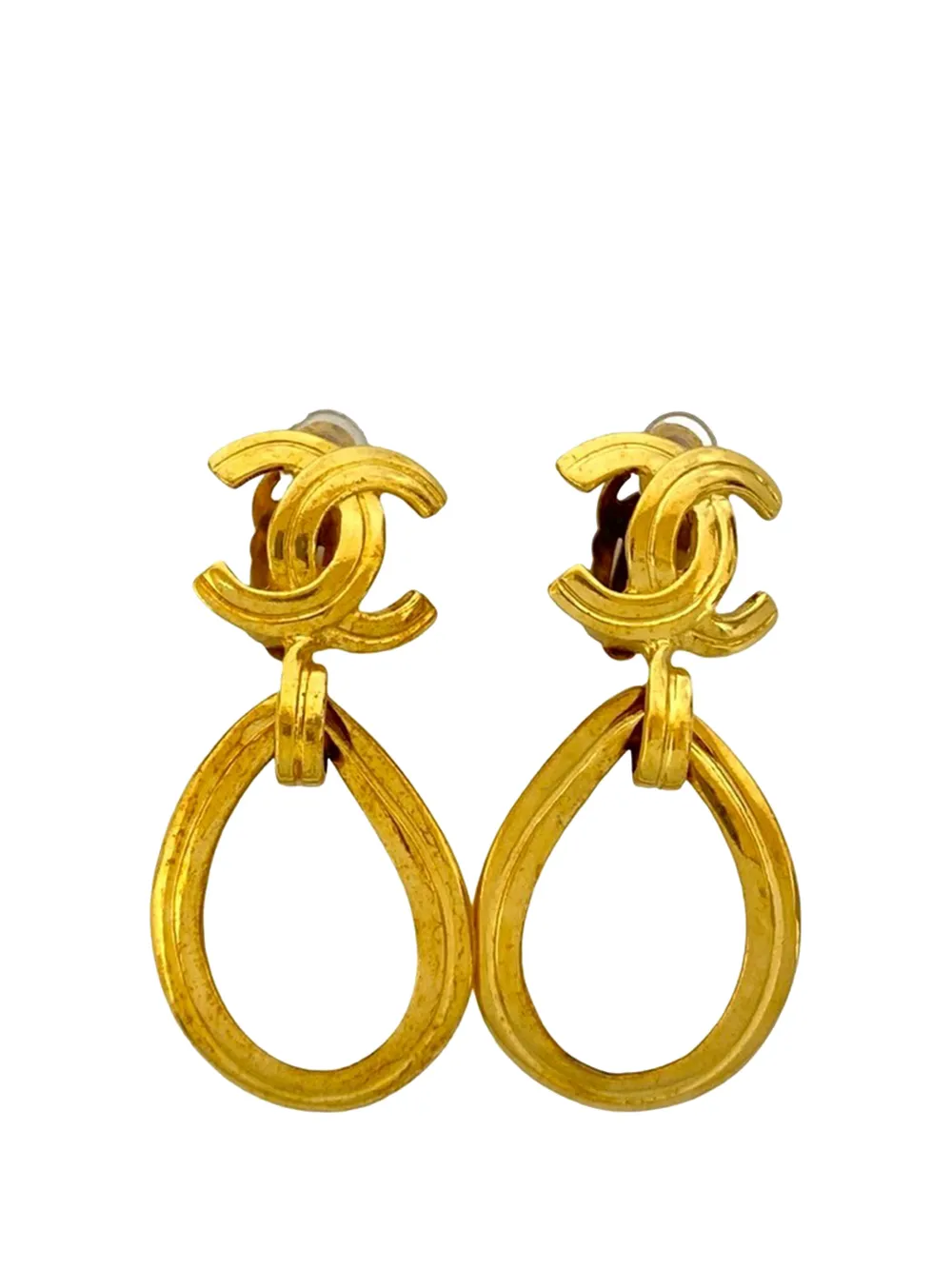 CHANEL Pre-Owned 1996 CC Gold Plated Loop Drop Clip On Earrings costume earrings - Oro