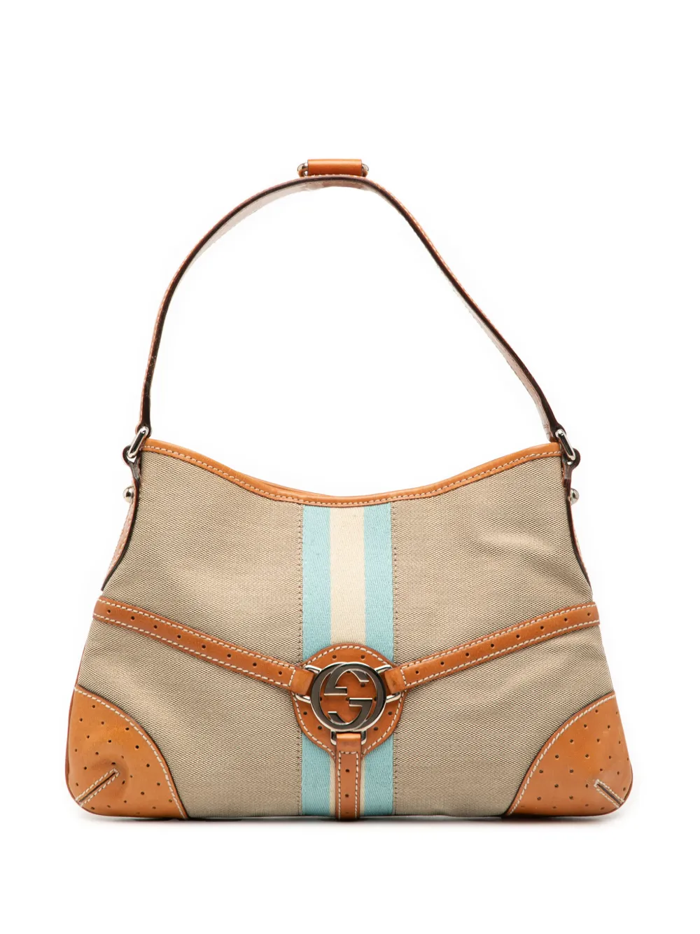 Gucci Pre-Owned Borsa a spalla Reins in tela con decorazione Web 2000-2015 - Marrone