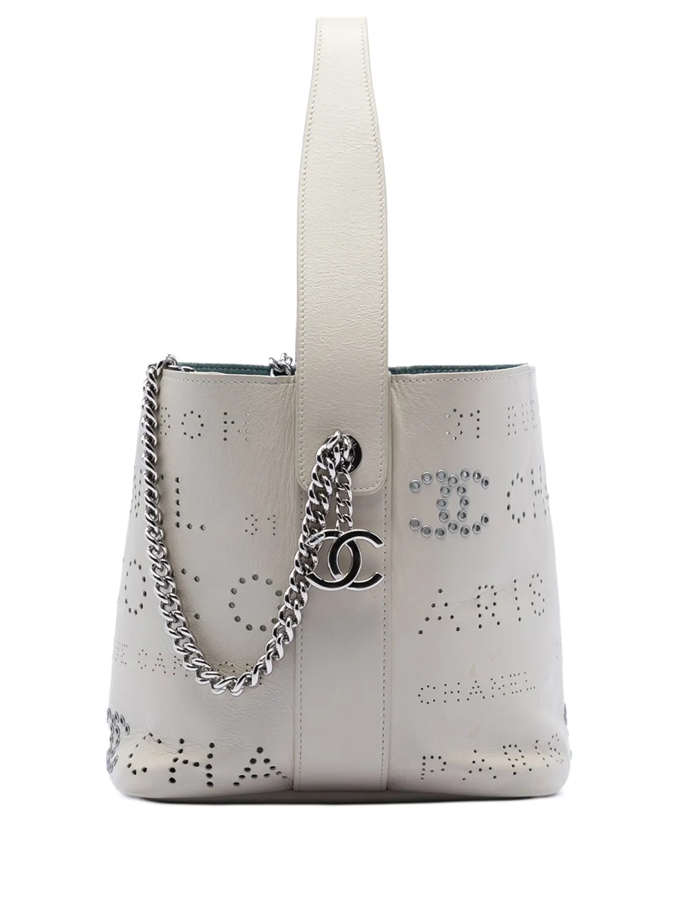 CHANEL Pre-Owned Borsa a secchiello piccola in pelle di vitello traforata con logo 2019 - Bianco