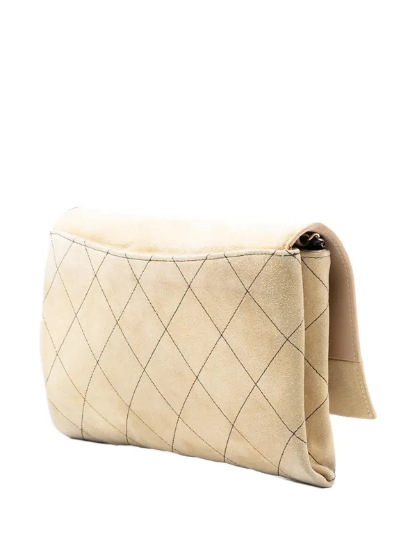 CHANEL Pre-Owned 2016-2017 Quilted Suede Retro Label Flap Shoulder