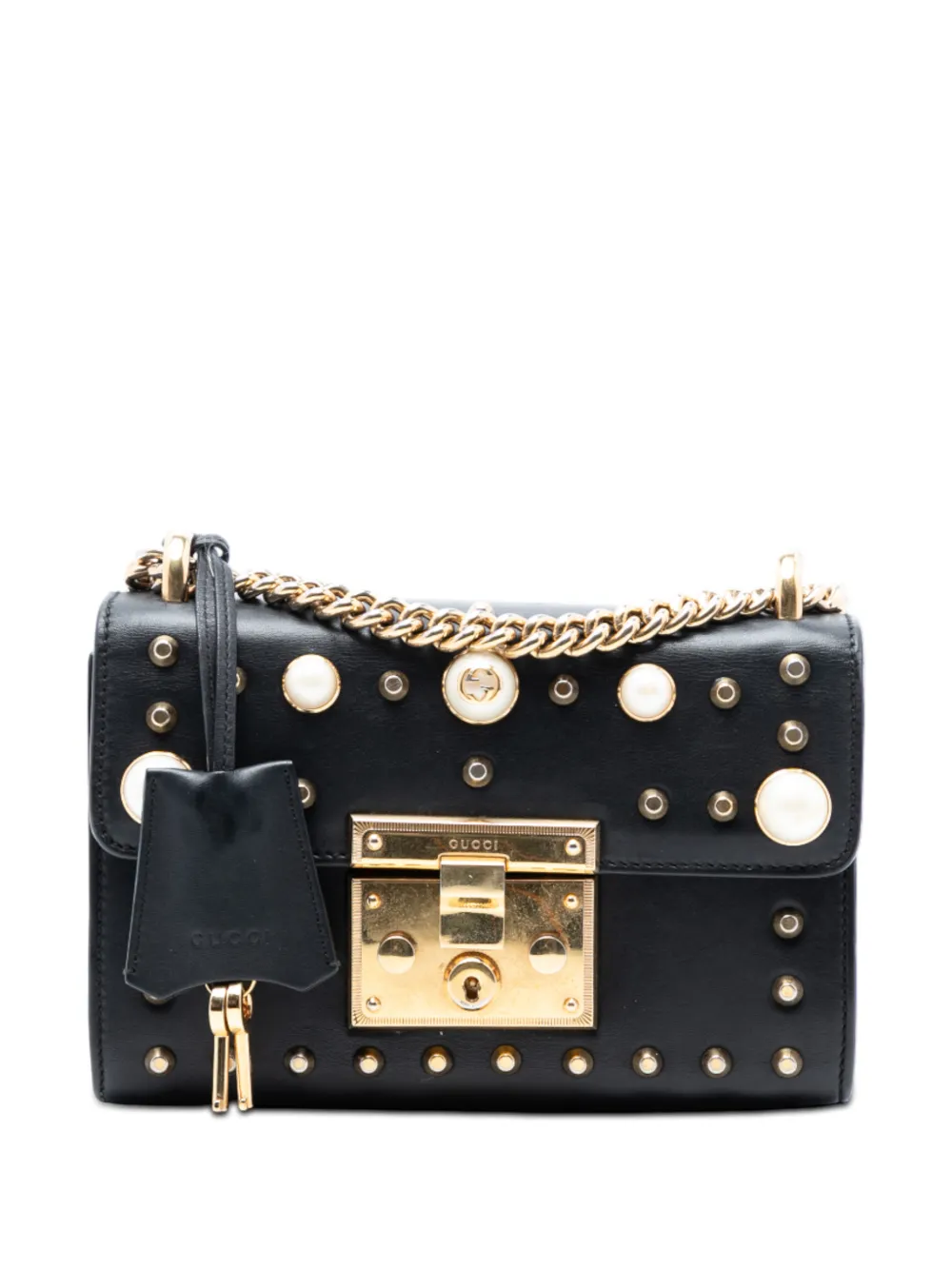 Gucci Pre-Owned 2016-2025 Small Pearl Studded Leather Padlock crossbody bag - Nero