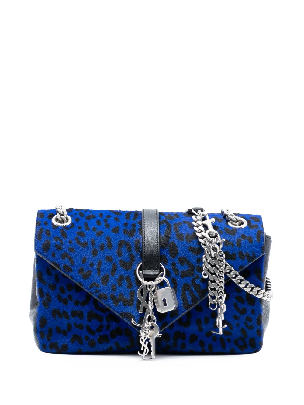 Saint Laurent Pre-Owned 2015 Pony Hair Leopard Print College Bag shoulder bag - Blu