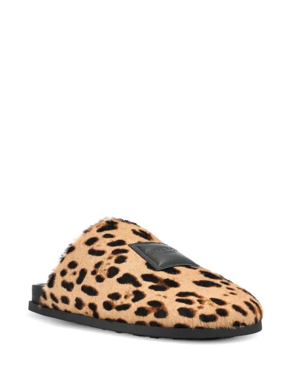 Givenchy Label Flat Mules in Pony Effect Leather with Leopard Pattern in Neutrals