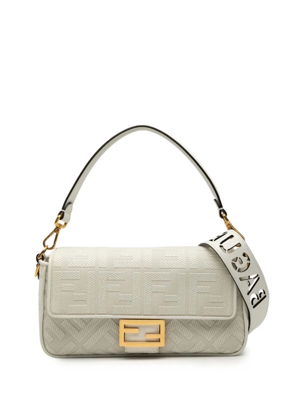 Fendi Pre-Owned 2010-2026 Zucca Embroidered Canvas Baguette satchel - Bianco