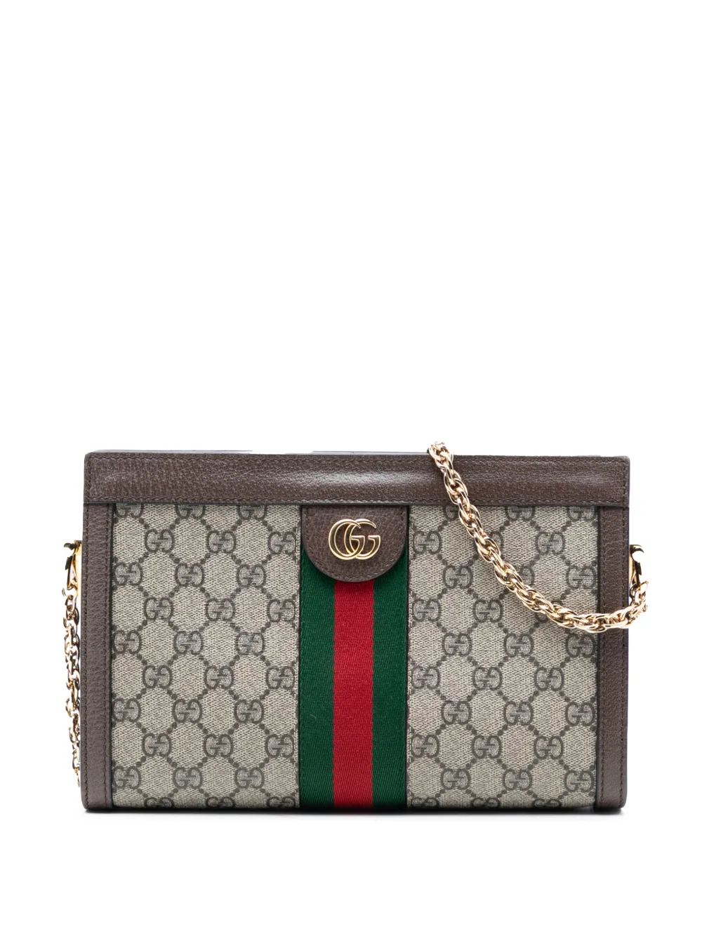 Gucci Pre-Owned 2016-2026 Small GG Supreme Web Ophidia Chain crossbody bag - Marrone