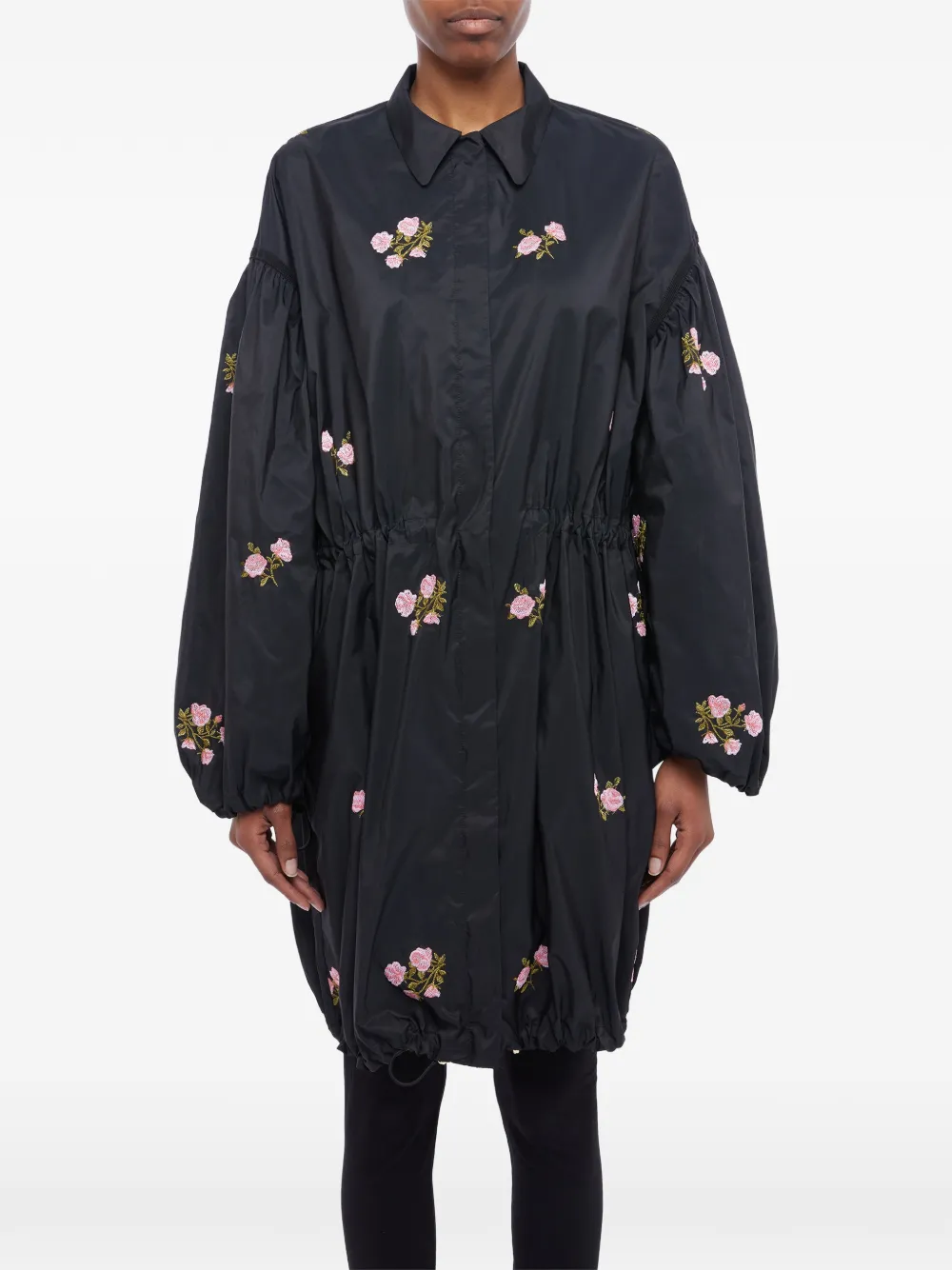 Giambattista Valli flower-embroidered coat - Nero