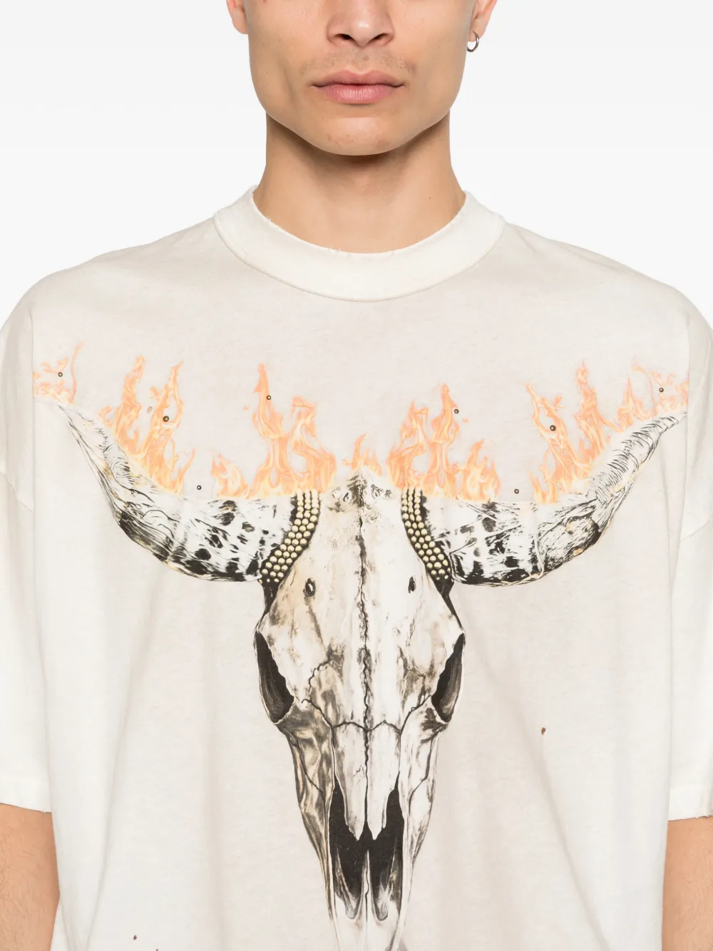 Represent T-shirt met doodskopprint Beige