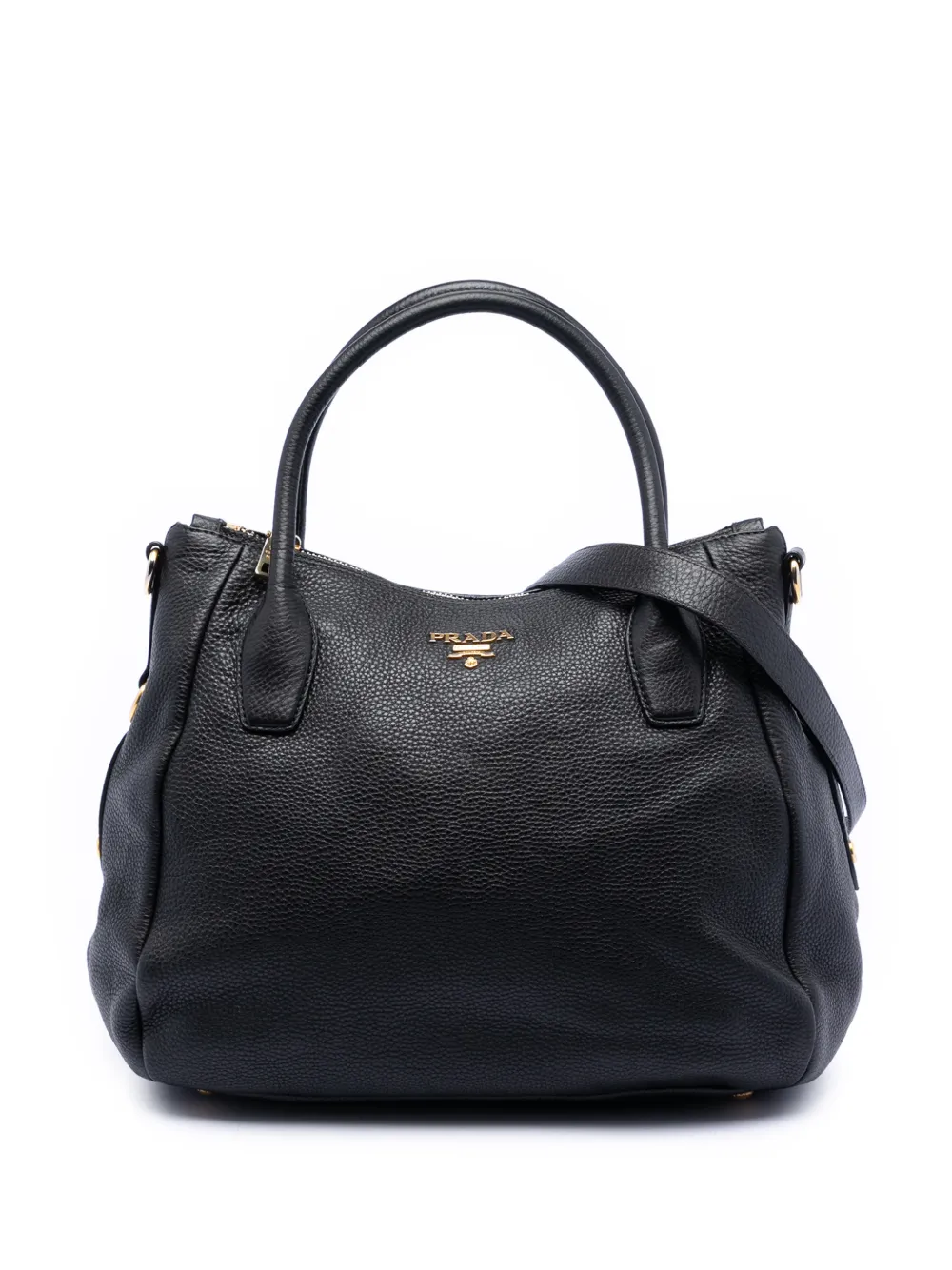 Prada Pre-Owned 2000-2025 Vitello Daino Zip Top Convertible Tote satchel - Nero