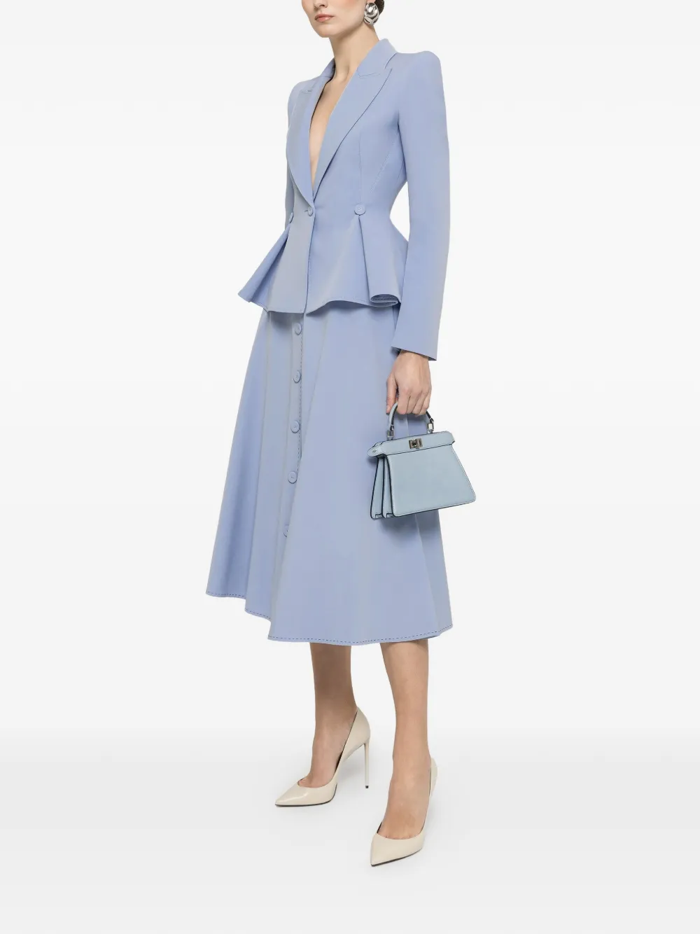  Nissa Button-detail Midi Skirt - Blue 