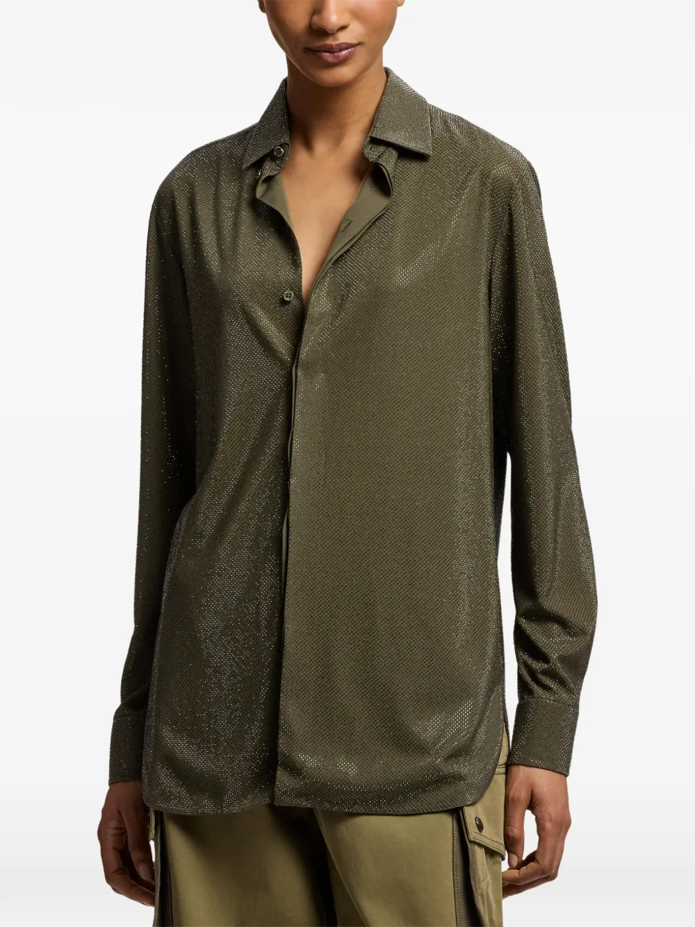 Ralph Lauren Collection Adrien ruimvallende blouse met verfraaiing Groen