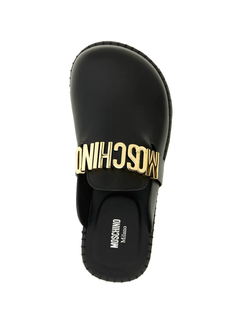 Moschino metal-lettering leather mules Zwart