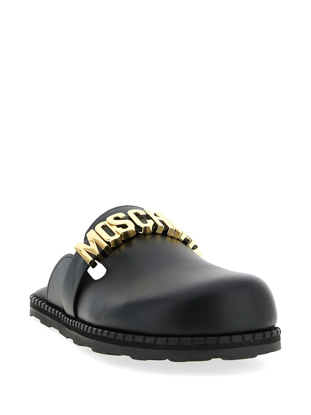 Moschino metal-lettering leather mules Zwart