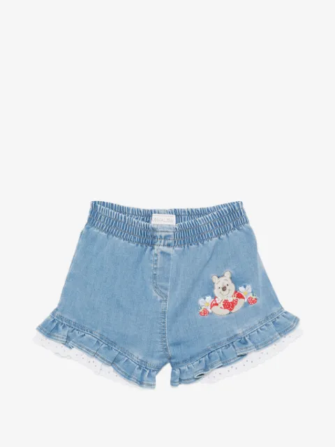 Monnalisa x Disney gerüschte Shorts mit Bärenstickerei