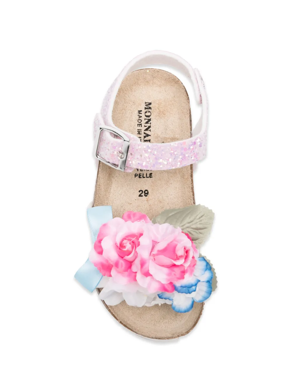  Monnalisa Glitter Floral Sandals - Pink 