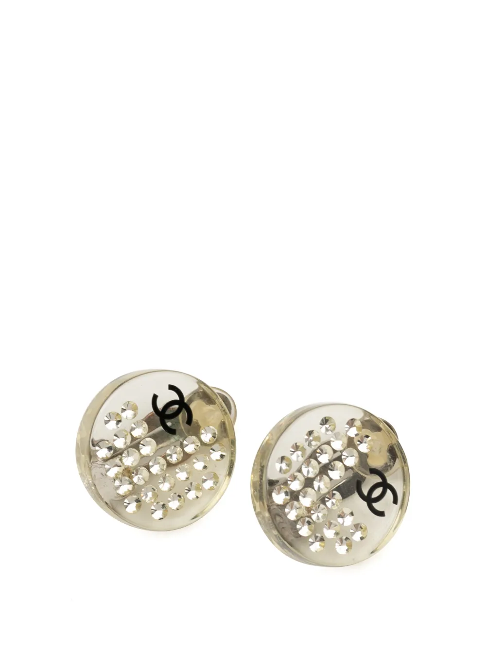 CHANEL Pre-Owned 2004-2005 CC Resin Crystal Button Clip On Earrings costume earrings - Bianco