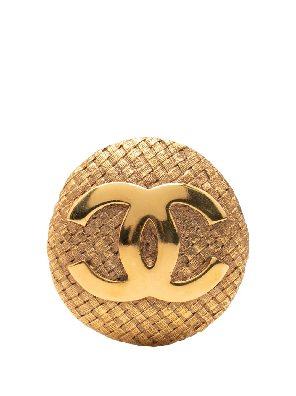 CHANEL Pre-Owned 1980-1990 CC Gold Plated Woven Round Brooch costume brooch - Oro