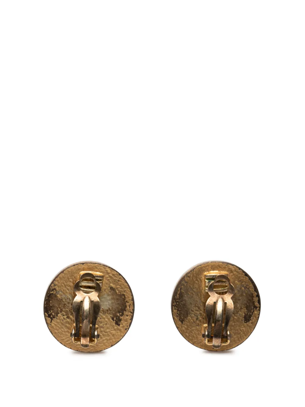  Chanel Pre-owned 2001 Cc Gold Plated And Enamel Round Button Clip On Earrings Costume Earrings - Black 
