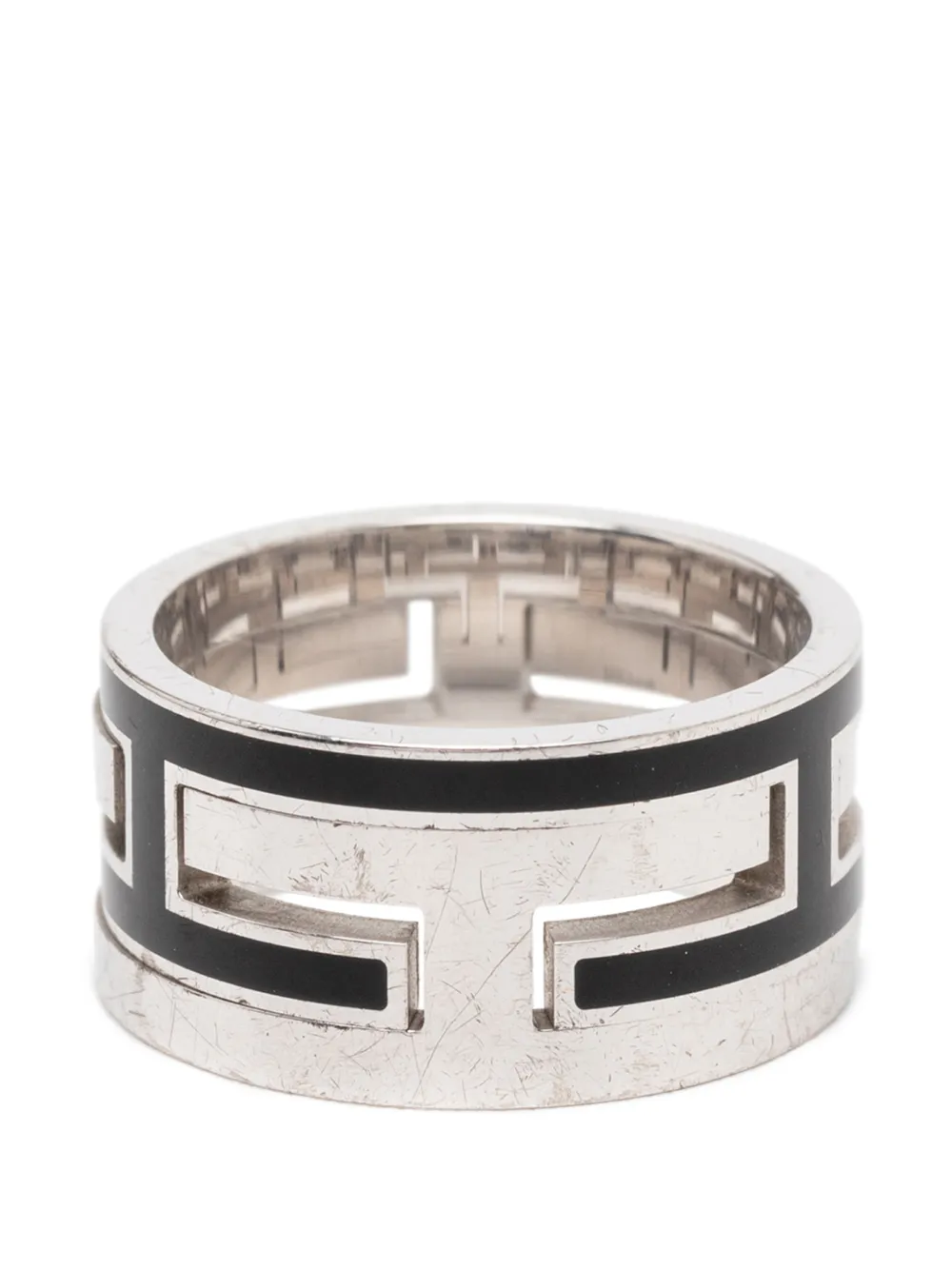  Hermès Pre-owned 2000-2020 Sterling Silver And Enamel Move H Ring - Black 