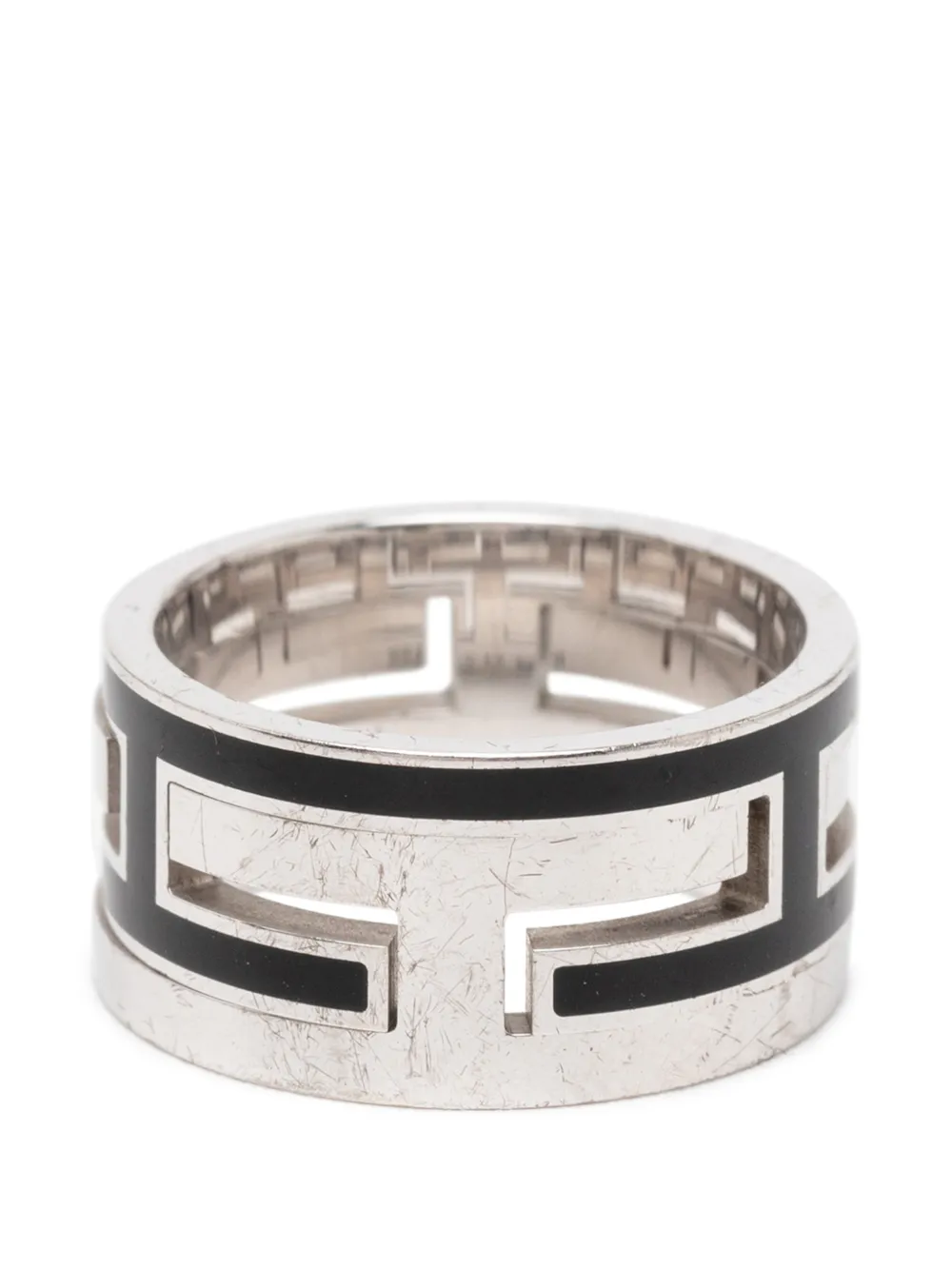  Hermès Pre-owned 2000-2020 Sterling Silver And Enamel Move H Ring - Black 