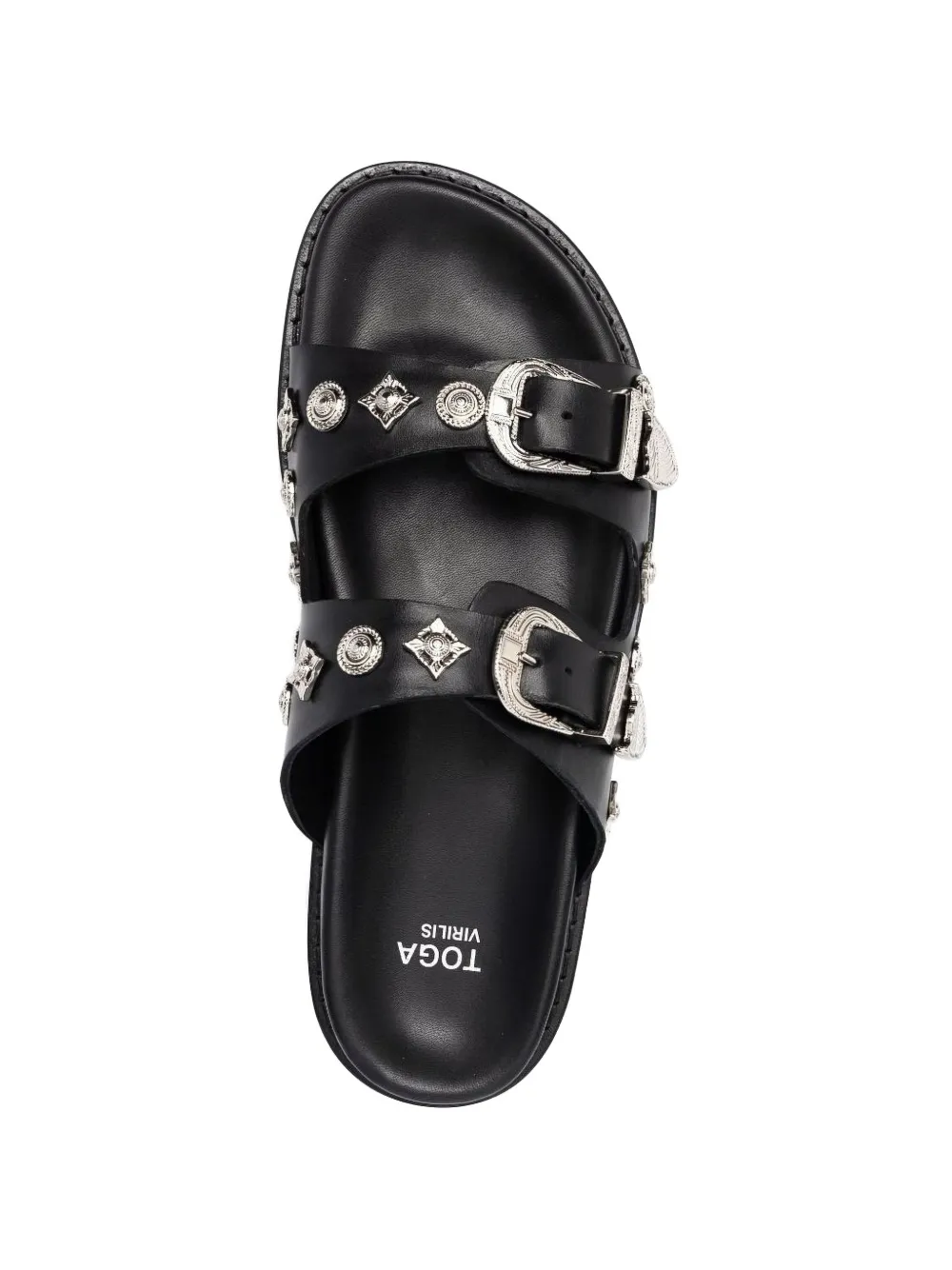 Toga Virilis Leren sandalen met studs en gespbandje Zwart